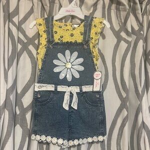 Denim Blue Kids Overalls with Daisy Design